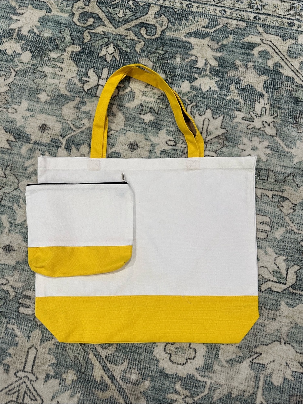 Canvas Tote Bag with Yellow Accent - White & Yellow Zipper Pouch